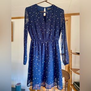 Allegra K Navy Star Print Long Sleeve Dress